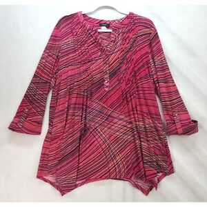 Cocomo Womens Multicolor Long Sleeve Tunic Top with a V neck Pintuck Pleats 2X
